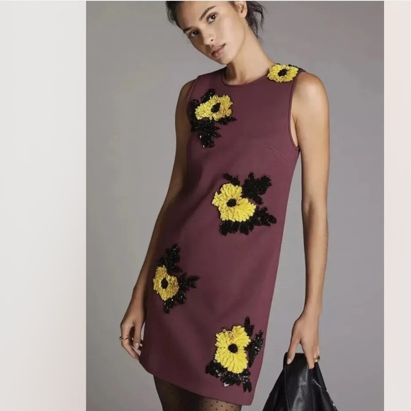 NWT Anthropologie Dhruv Kapoor Sequined Applique Shift Mini Dress Size Small‎ - Picture 2 of 14